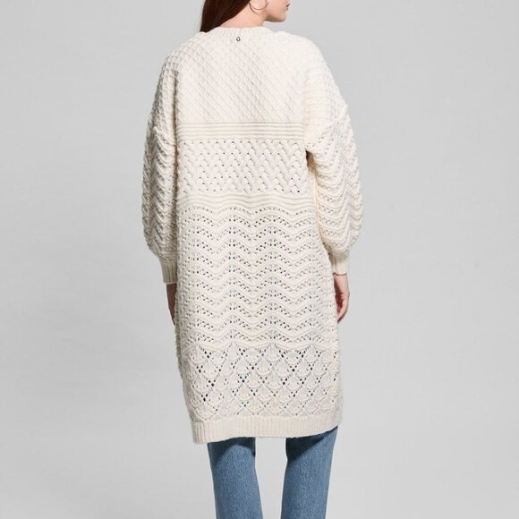GUESS Women’s Valeria Mixed-Stitch Long Cardigan – White - Picture 2 of 2